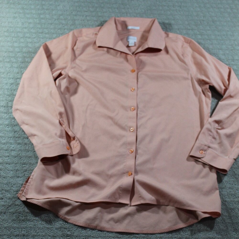 Chico's Women's Sz 12 No Iron Peach Button Up Blouse